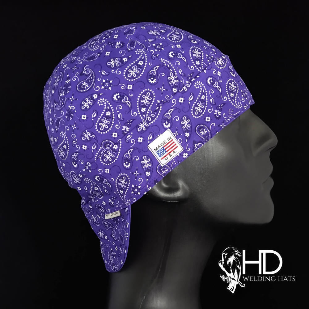 Purple Paisley Bandanna Welding Cap